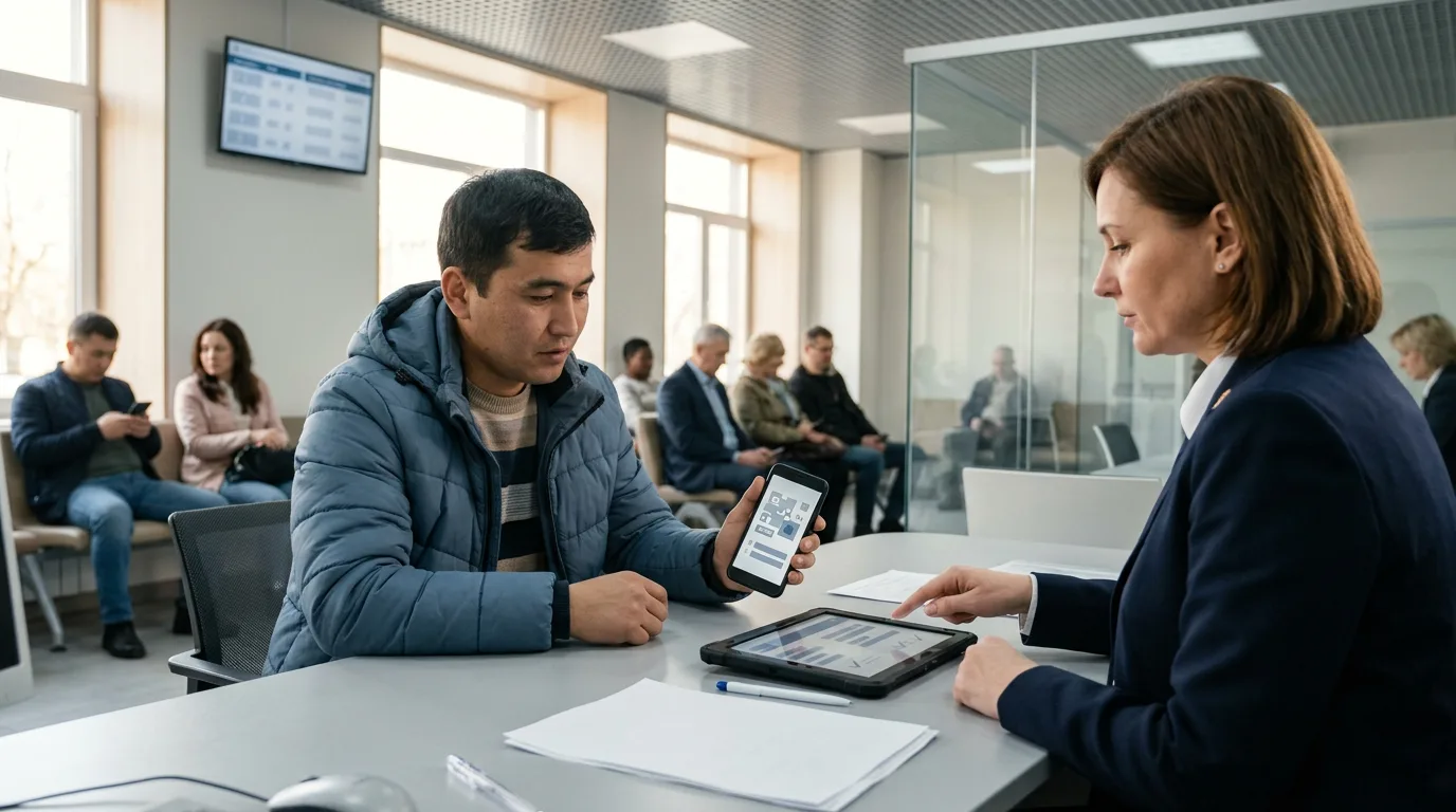 Иностранный работник и кадровик проверяют документы для легального трудоустройства